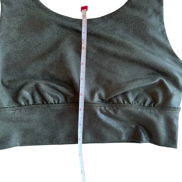 Aerie Offline Dark Green Distressed Faux Leather Sports Bra Top - Picture 5 of 9